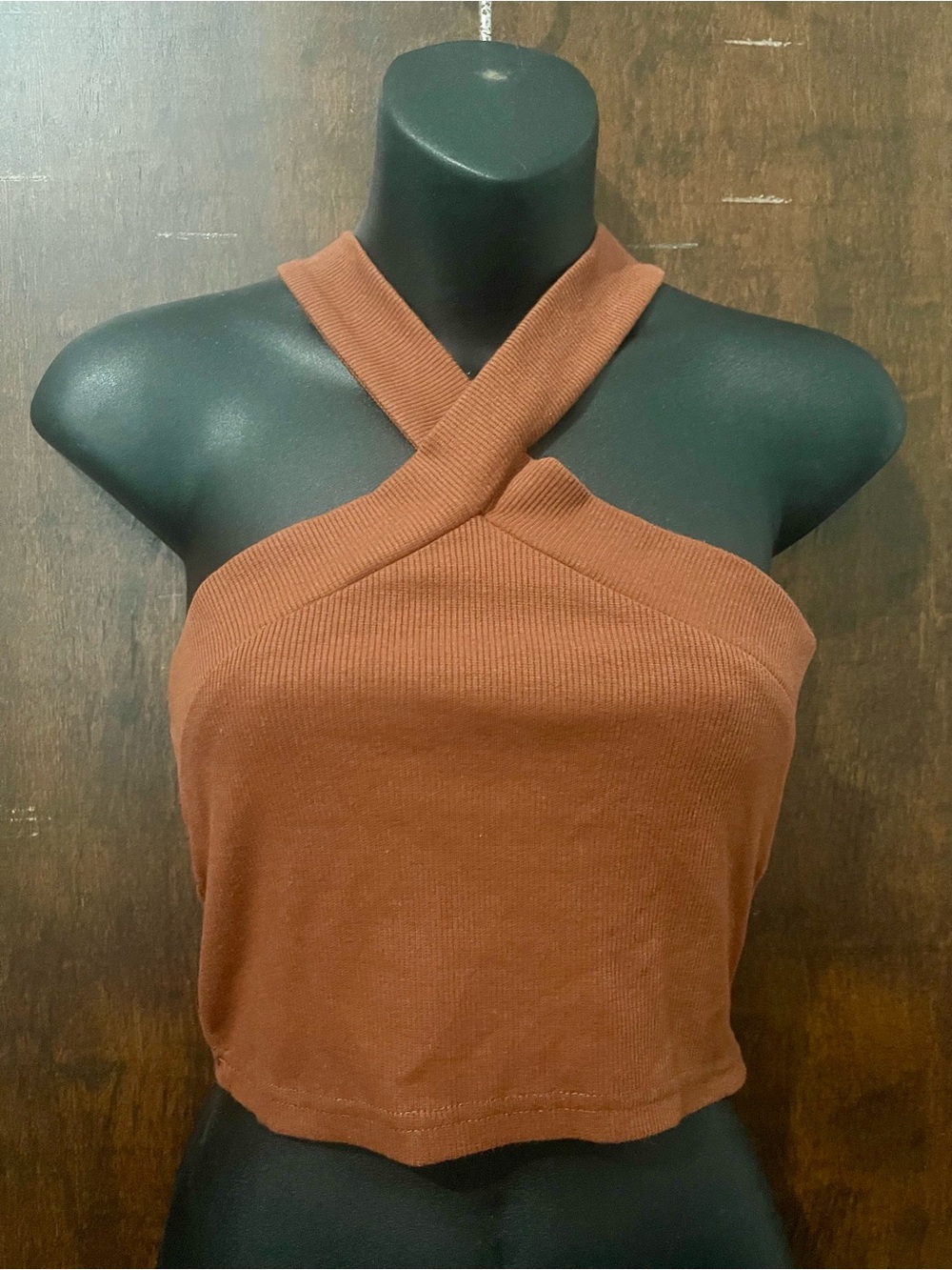 SHEIN Rust Brown Cross-Neck Crop Tank